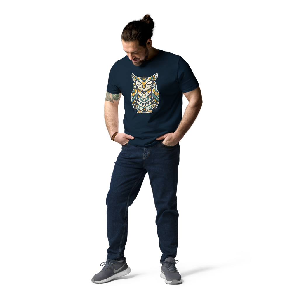 WISDOM – Unisex Bio T Shirt | Geometrisches Eulendesign von SOLVIVO | Symbol für Weisheit & Intuition