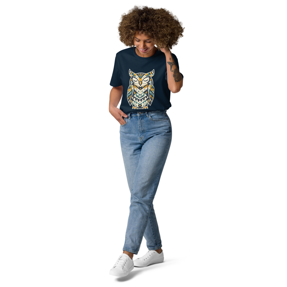 WISDOM – Unisex Bio T Shirt | Geometrisches Eulendesign von SOLVIVO | Symbol für Weisheit & Intuition