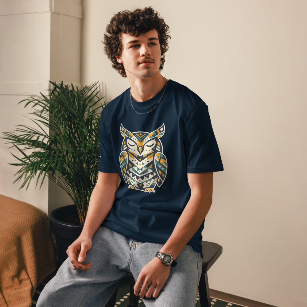 WISDOM – Unisex Bio T Shirt | Geometrisches Eulendesign von SOLVIVO | Symbol für Weisheit & Intuition