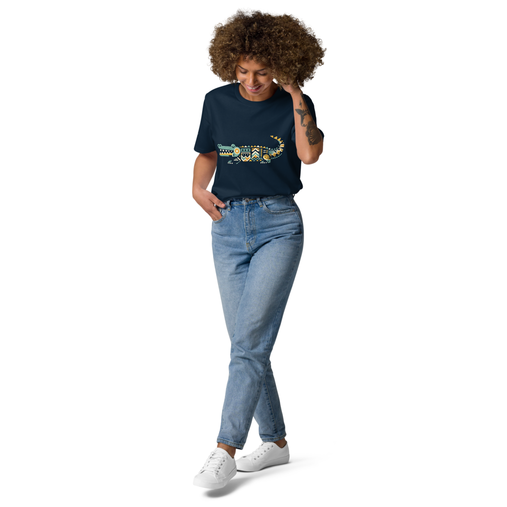 FLOW – Unisex Bio T Shirt | Geometrisches Krokodildesign von SOLVIVO | Symbol für Geduld & Beständigkeit